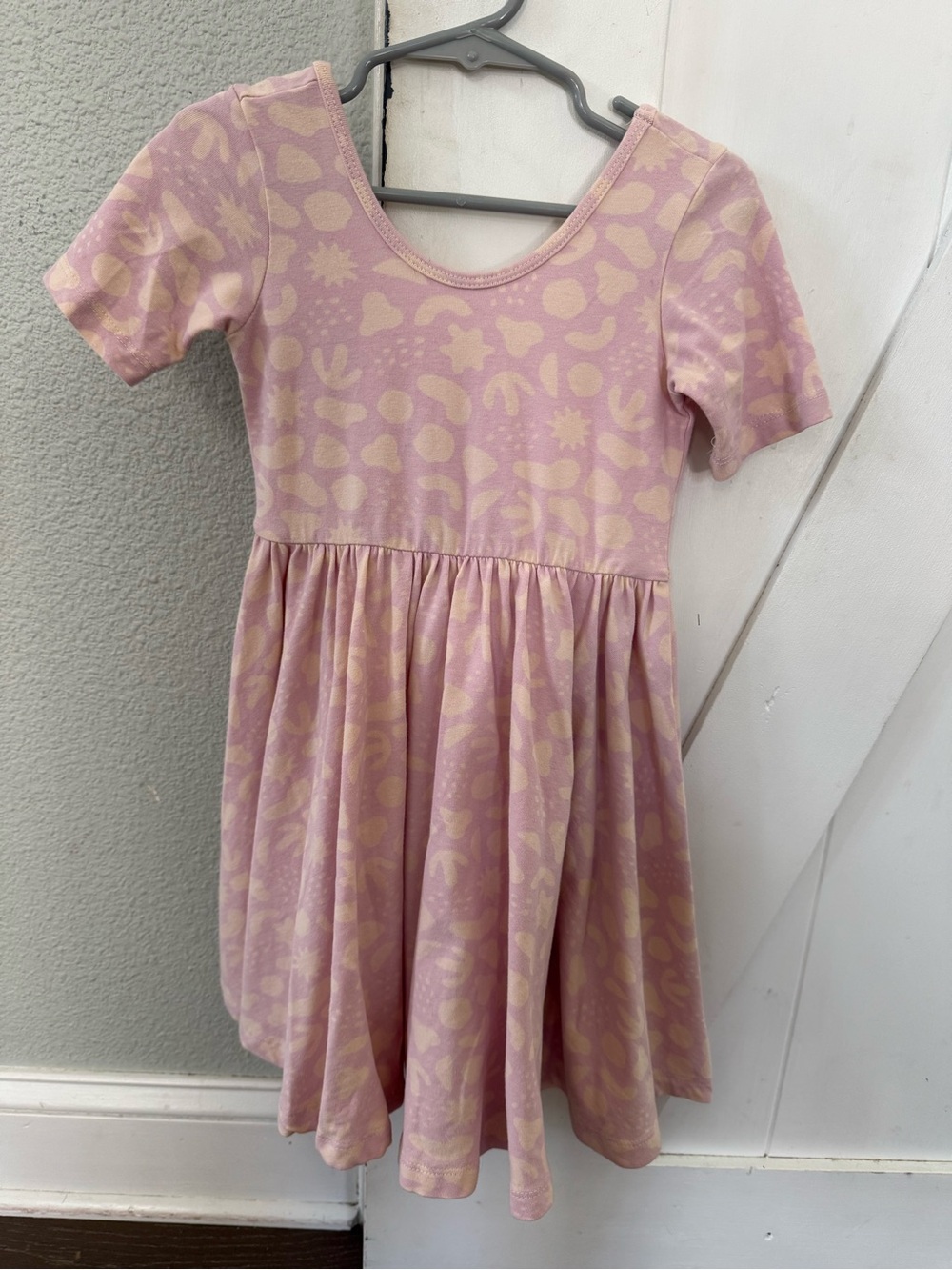 Girls Pink Patterned Short Sleeve Twirl Dress by